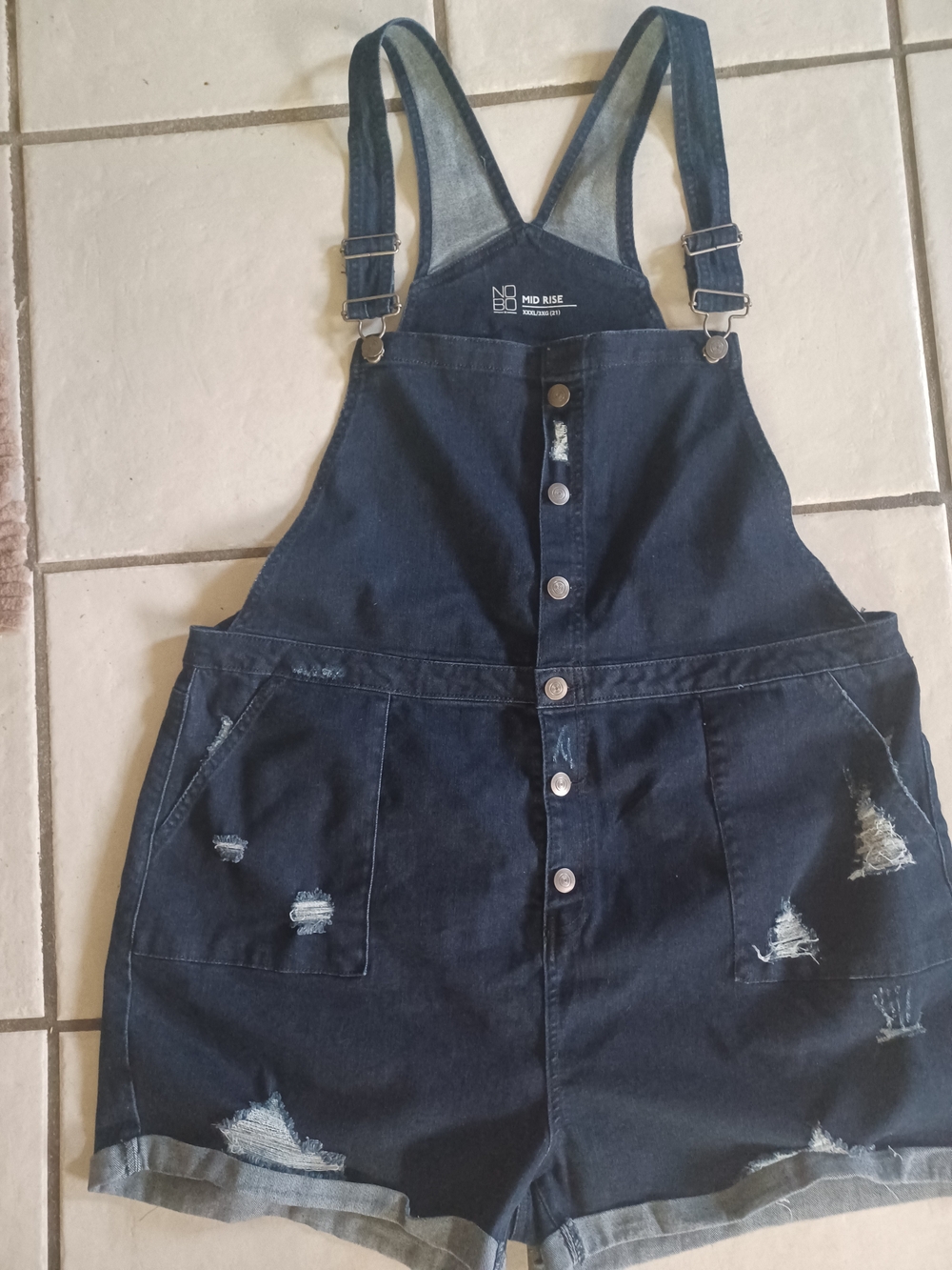NOBO Dark Blue Distressed Denim Short Overalls Romper